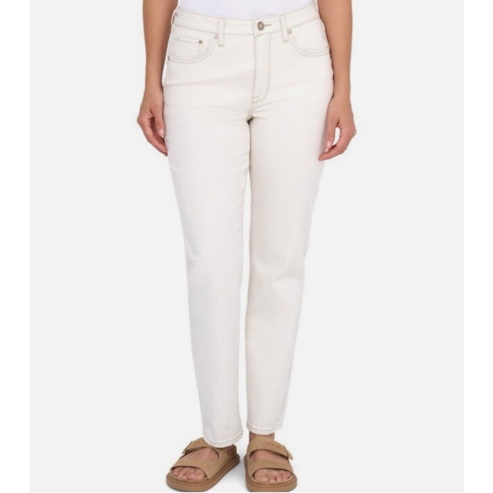 Seven7 Jeans Size 14 High Rise Straight Leg Fitted‎ Cream  Bone Stretch Cotton